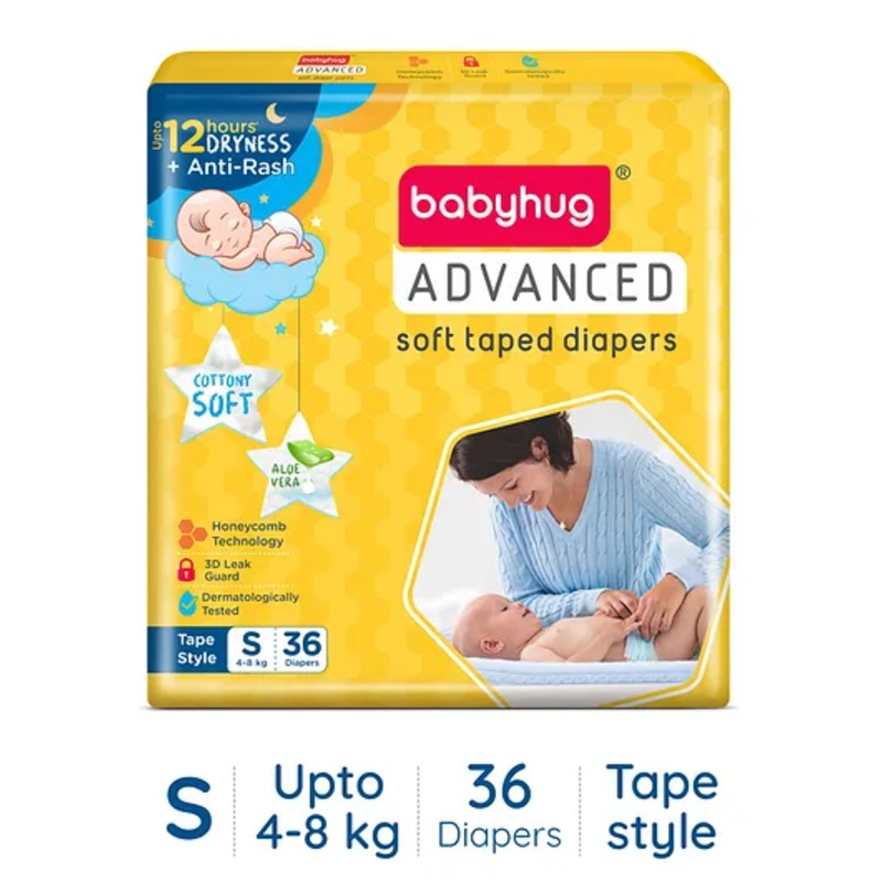 Babyhug Advanced Tape Style Diapers Small Size - 36 Pieces