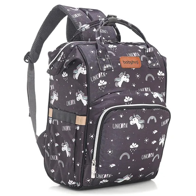Babyhug Backpack Style Maternity Unicorn Print Diaper Bag - Black