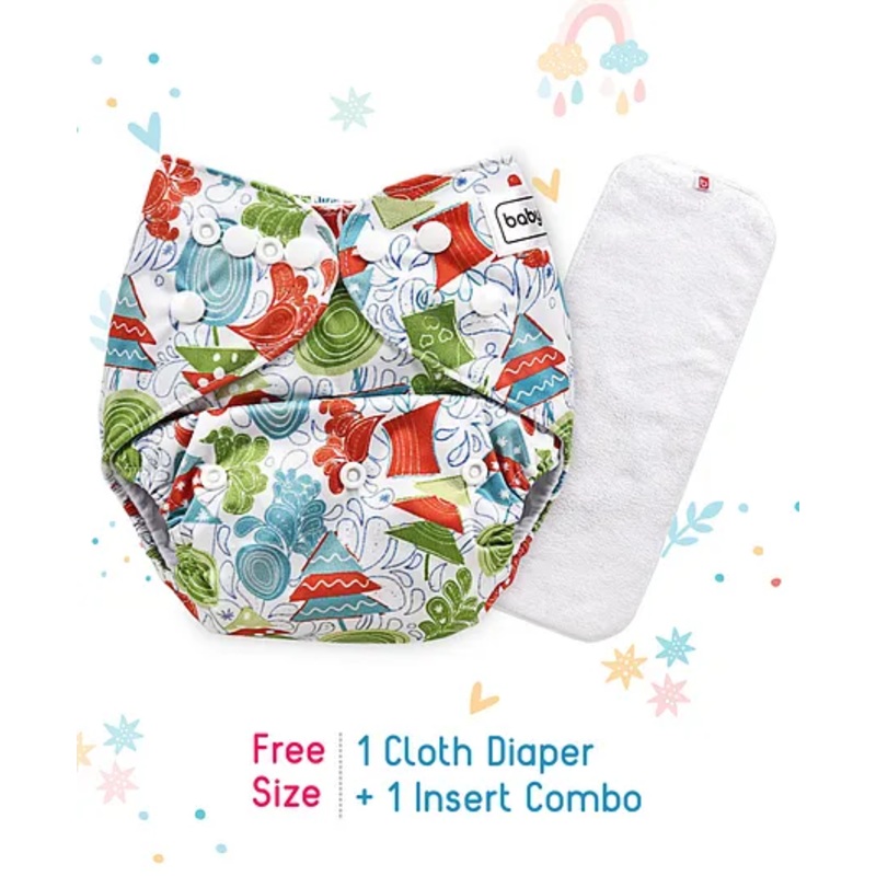 Babyhug Free Size Reusable Cloth Diaper With Insert Tree Print - White