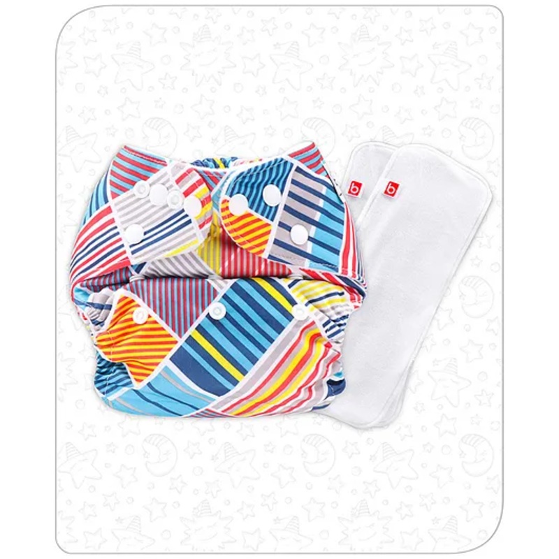 Babyhug Free Size Reusable Cloth Nappies With 2 SmartDry Inserts Stipe Print - Multicolor