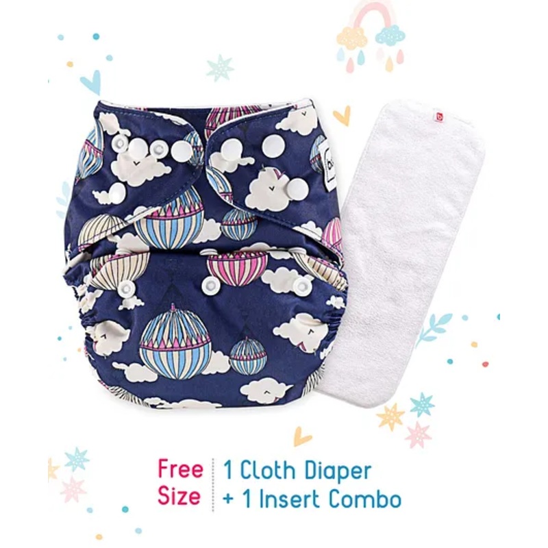 Babyhug Free Size Reusable Cloth Nappies With Insert Hot Balloon Print - Blue