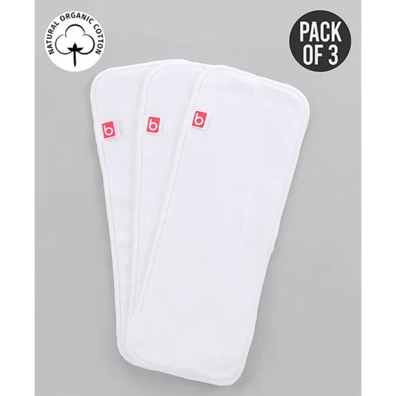 Babyhug Reusable SmartDry Organic Cotton Nappies Insert Pack of 3 - White