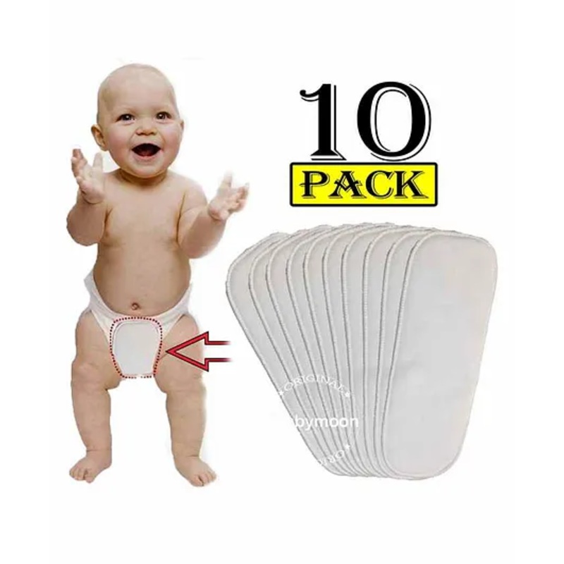 Babymoon Premium 3 Layers Wetfree Microfibre Reusable Cotton Diaper Nappy Insert White - Pack of 10