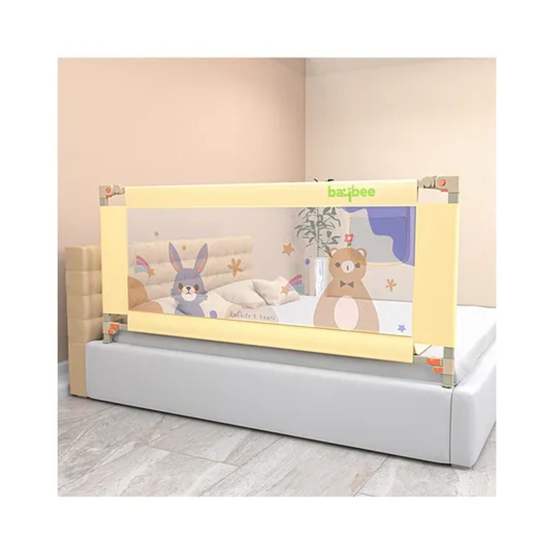 BAYBEE Baby Bed Rail Guard for Baby Safety with 28 Height Adjustable, Portable Bed Side Protector for Baby Falling | Foldable Single Side Bed Railing for Baby Toddler Kids (Beige, 150x80cm)