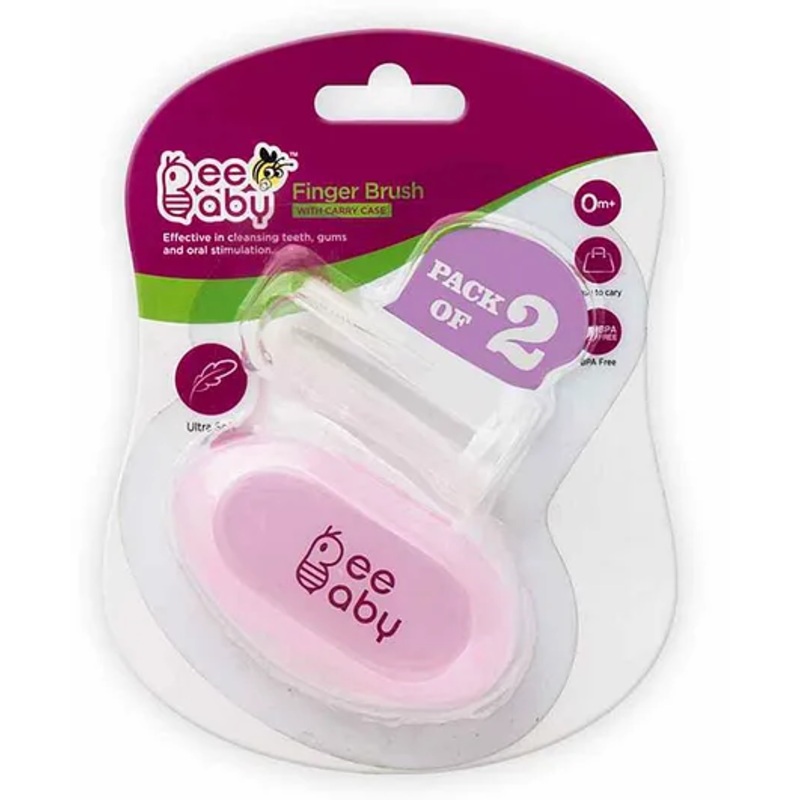 Beebaby Silicone Finger Brush with Carry Case Pack of 2 - Pink