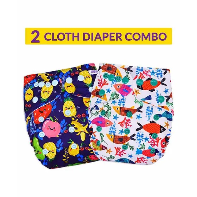 Bembika Reusable Cloth Diaper Fruit & Fish Print Set of 2 - Multicolor