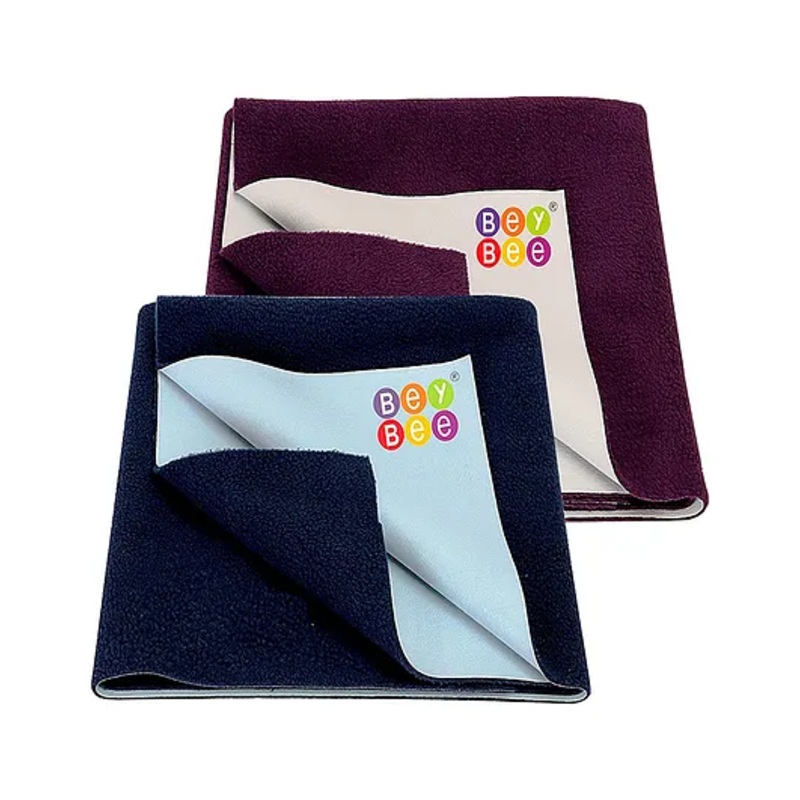 BeyBee Baby Bed Protector Waterproof Dry Sheet For New Born Babies Small Pack Of 2 - Dark Blue & Plum