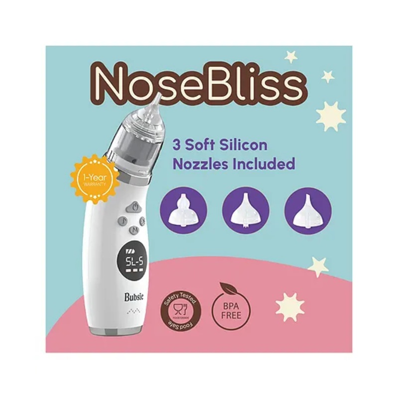 Bubsie Nose Bliss Electric Nasal Aspirator with 3 Silicon Nozzles and Storage Box