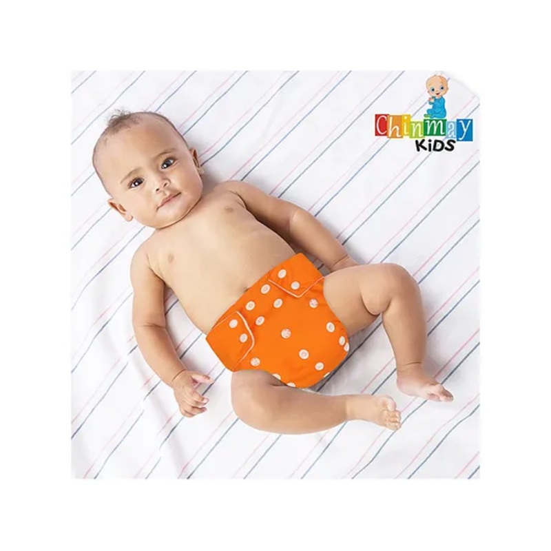 Chinmay Kids Cloth Diaper Adjustable Reusable Washable Printed Button Diaper With Insert - Orange