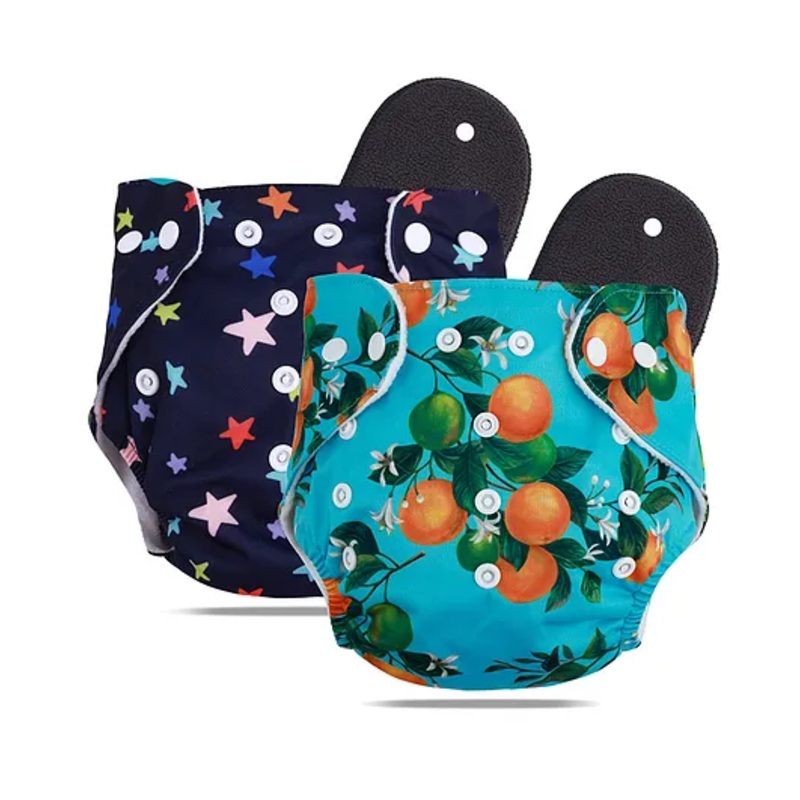 Devico Leakage Proof Reusable Cloth Diaper With 5 Layer High absorbent Pad Pack of 2- Black