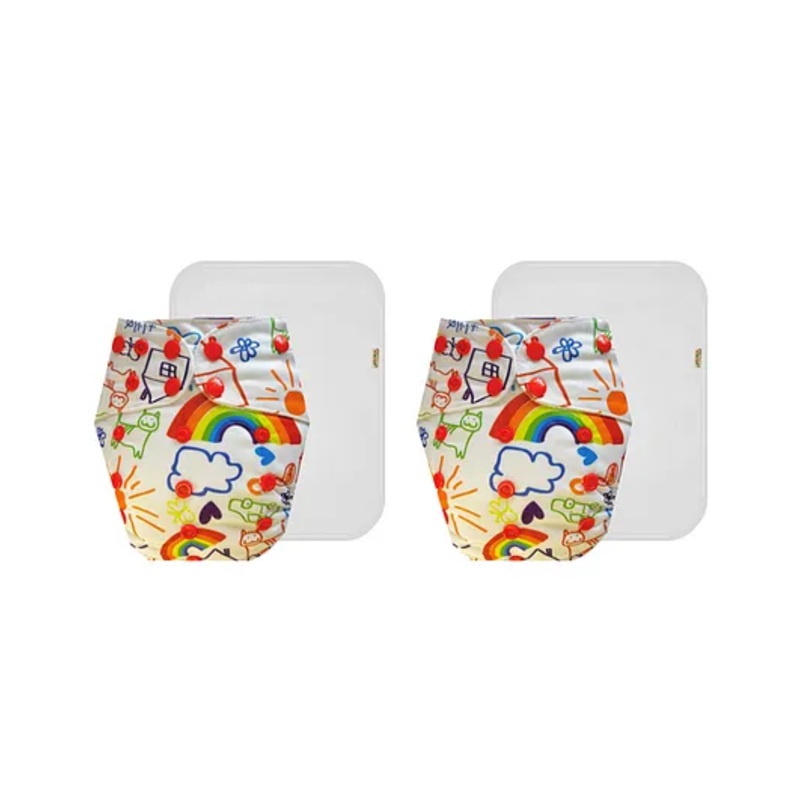 Dumbledo Cloth Diaper Reusable Adjustable Free Size Leak Proof Eco-Friendly Quick Dry Without Insert Pack of 2 - White