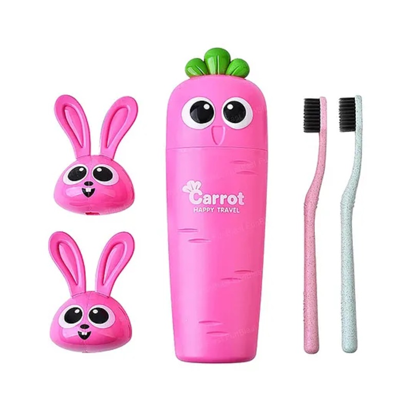 FunBlast Carrot Design Toothbrush with Portable Box & Toothbrush Holder for Kids  2 Pcs