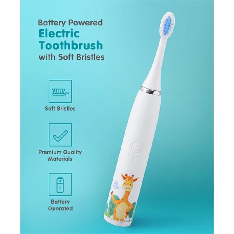 Giraffe Print Battery Powered Electric Toothbrush with Soft Bristles - White