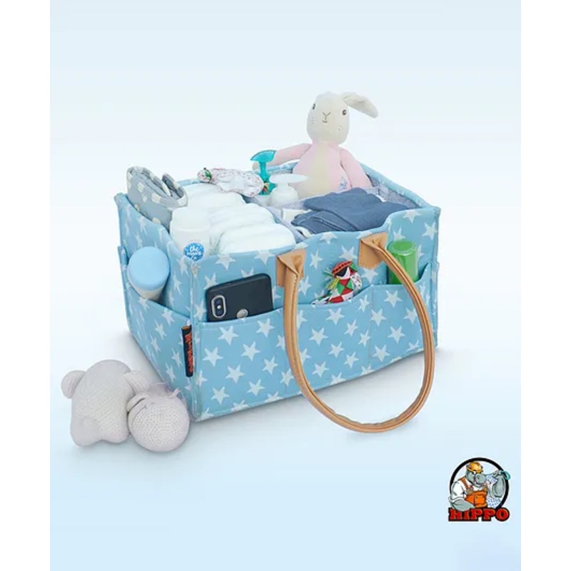 Hippo Star Printed Caddy Diaper Bag with Dual Handle - Blue