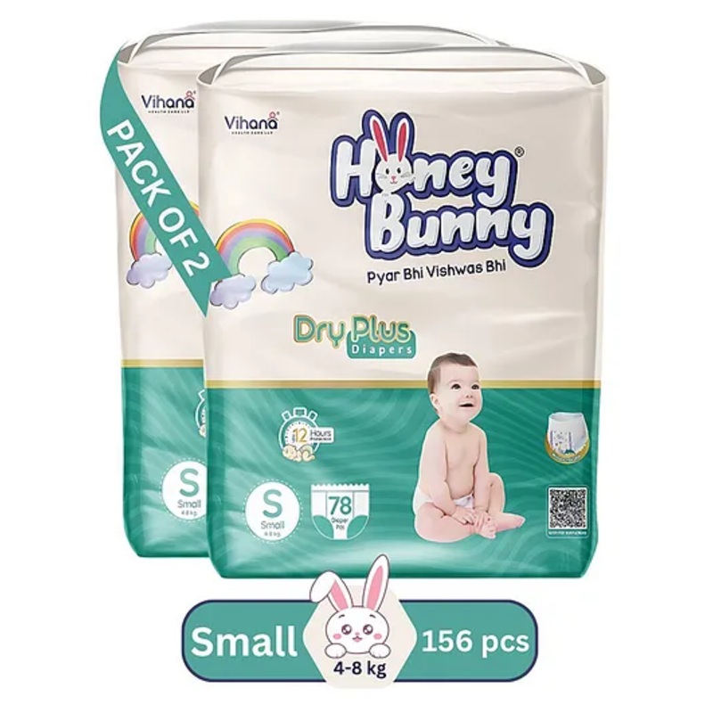 HONEY BUNNY Baby Diaper Pants Super Soft Dry Plus 12 Hour protection -pack of 156 S - S