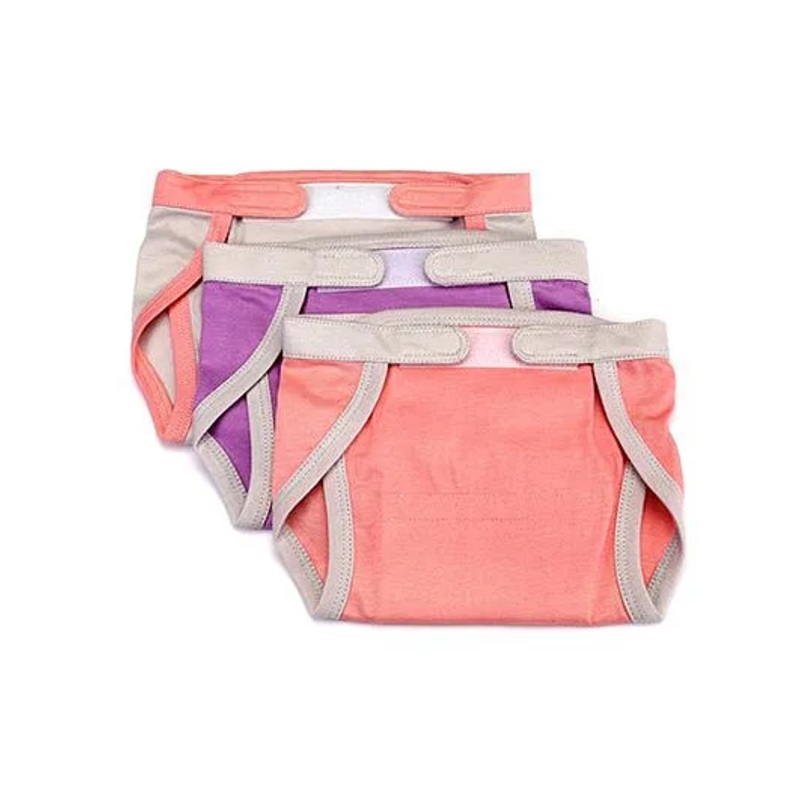 Mi Dulce An'ya Organic Cotton Nappies With Velcro Closure Set of 3 - Peach Purple Cream