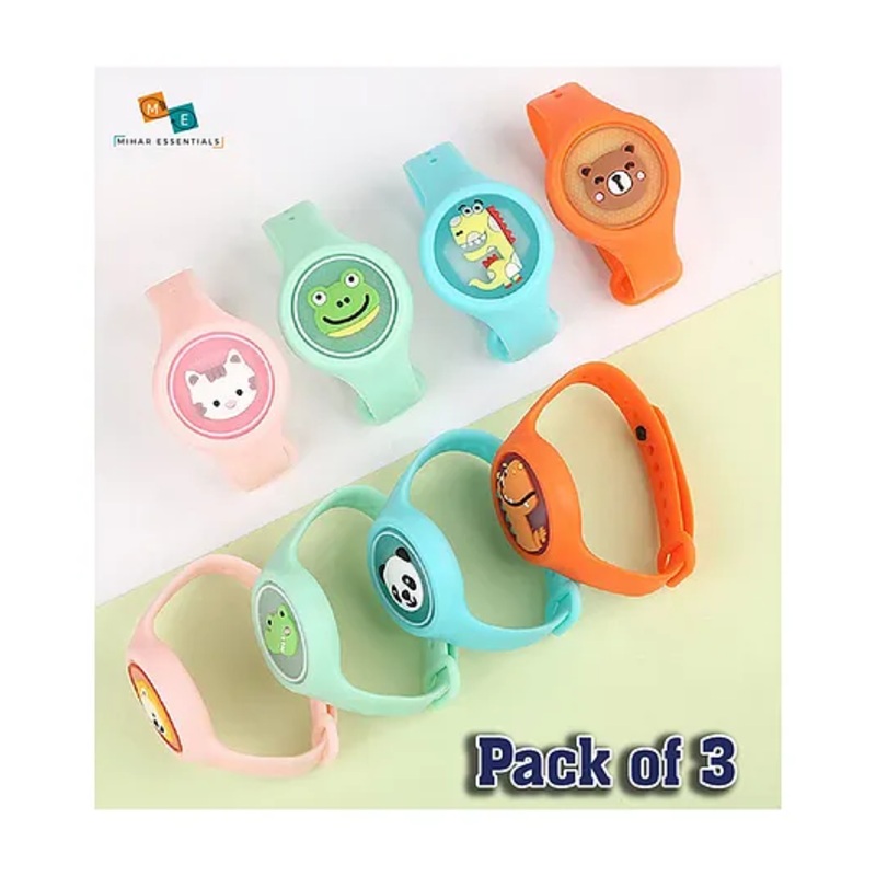 MIHAR ESSENTIALS Mosquito Repellent Bands with LED Light with Essential Oils Pack of 2 - Colour May Vary