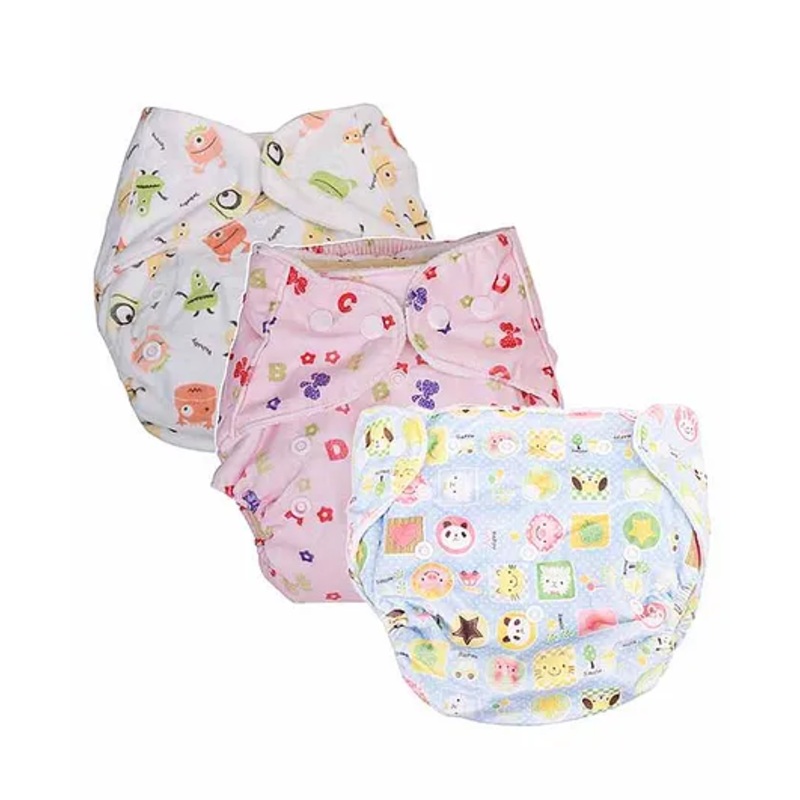 Mom's Home Reusable Pocket Diapers With 3 Inserts Pack of 3 - Multicolor