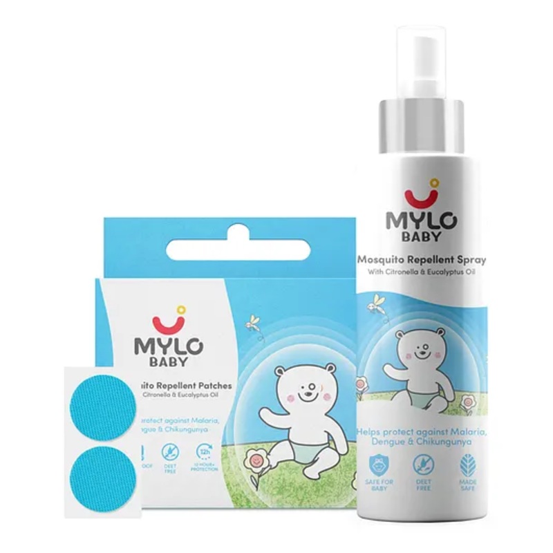 Mylo Care Mosquito Repellent Spray & Patches Combo for Baby with 12 Hour Protection with Citronella Lavender Lemongrass & Eucalyptus Oil- 100 ml