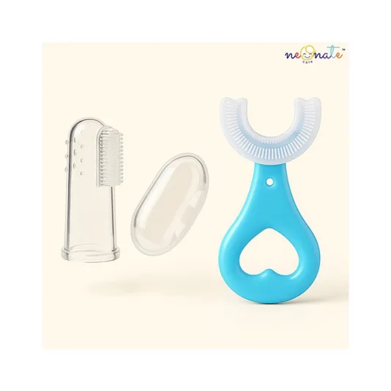 Neonate Care Soft Silicone Finger Toothbrush with U Shape Soft Bristles Brush for Kids Pack Of 2 - Blue