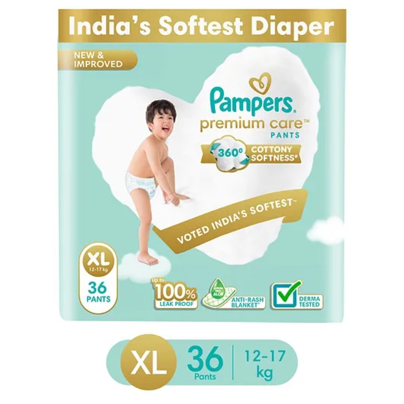 Pampers Premium Care Pants, Extra Large size baby diapers (XL), 36 Count, Softest ever Pampers pants