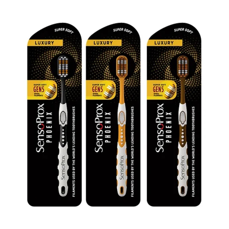 SensoProx Phoenix Toothbrush Pack of 3 - Black & Yellow & Brown