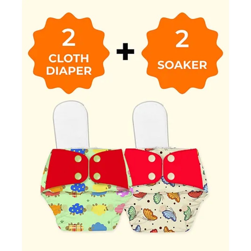 Snugkins Freesize Reusable Waterproof & Washable 2 Pocket Diapers & 2 Soakers - Multicolor