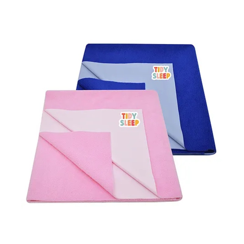 TIDY SLEEP Waterproof Baby Bed Protector Dry Sheet For New Born Babies- Baby Pink & Royal Blue  Pack of 2 (Medium) L 100 x B 70