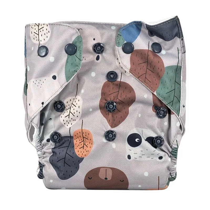 Adore Pro Unisize Adjustable Cloth Diaper With 5 Layered Charcoal Insert Brown Bear Theme - Multicolor