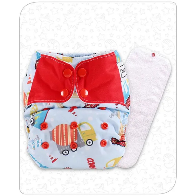 Babyhug Free Size Reusable Contrast Flap Closure Cloth Nappies With Insert Transport Print- Sky Blue