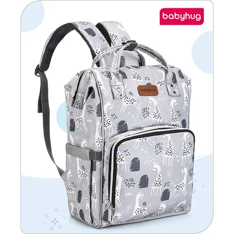 Babyhug Multipurpose Spacious Diaper Backpack Giraffe Print - Grey