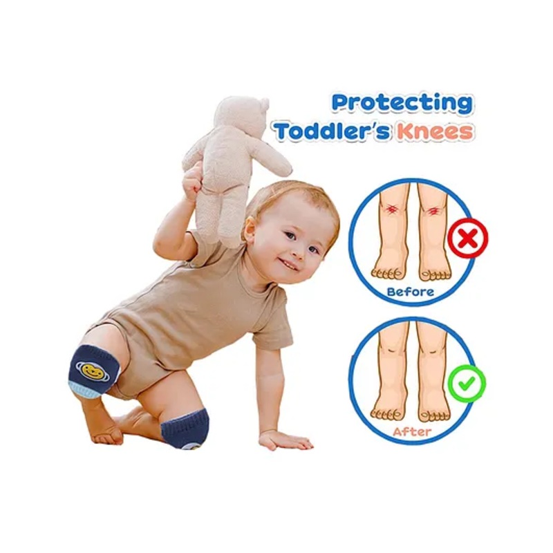 Babymoon Designer Baby Kneepads for Protection Knee Pads for Crawling, Anti-Slip Safety Protector - Lion Darkblue