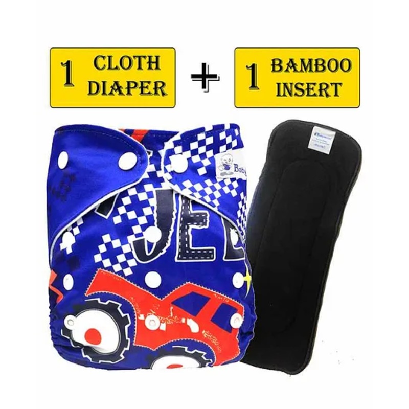 Babymoon Free Size Reusable Cloth Diaper With Insert Jeep Print - Blue