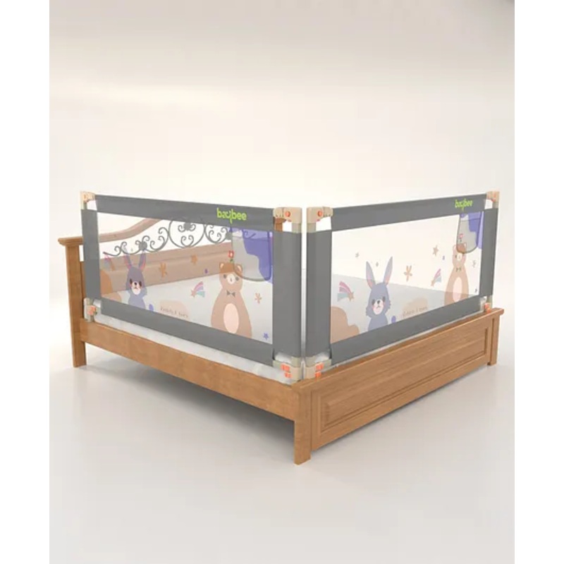 BAYBEE Baby Bed Rail Guard for Baby Toddlers Safety, Portable Kids Bed Rail Safeguard Fence with Adjustable Height | Foldable Single Side Bed Protector for Newborn Baby (Pack of 2, Grey, 180x80cm)