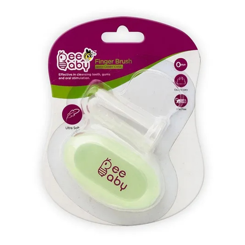 Beebaby Soft Silicone Finger Brush With Carry Case - Green