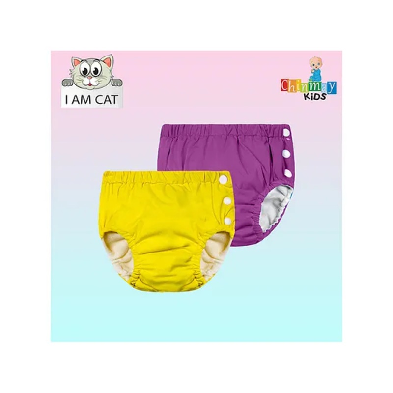 Chinmay Kids Swimming Pants Reusable Swimwear Diaper Pool Pants Pack of 2 - Purple & Yellow