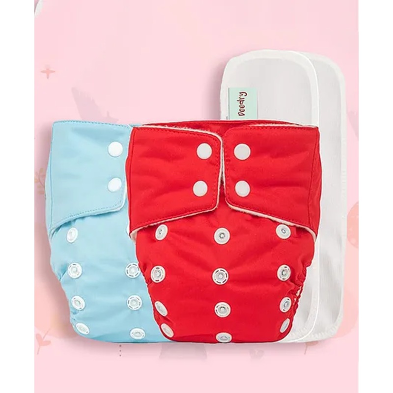 Deedry Reusable Cloth Diapers With Insert Pack of 2 - Red Pink