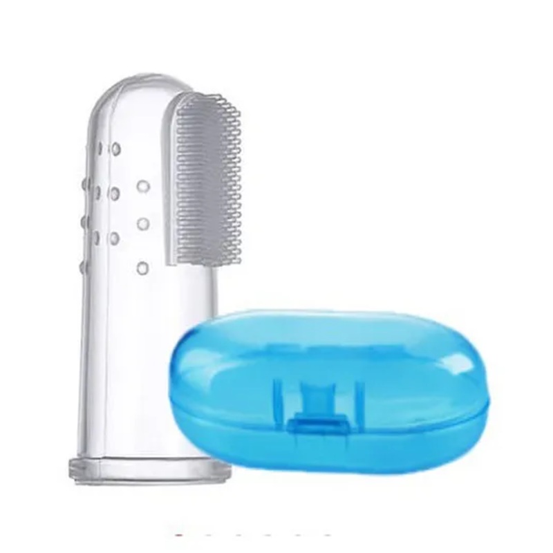 DOMENICO Silicone Finger Tooth Brush with Carry Case - Blue