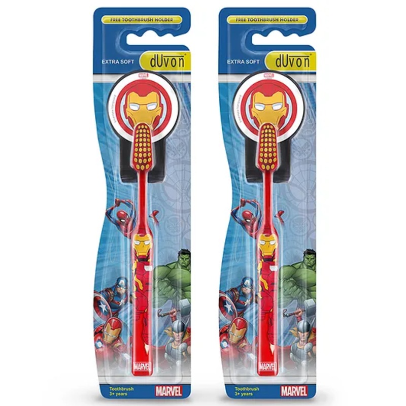 DUVON Kids Toothbrush | Marvel Ironman | Extra Soft Bristles with Special Character Holder | Manual Toothbrush for Kids 3+ Years (Pack of 2)