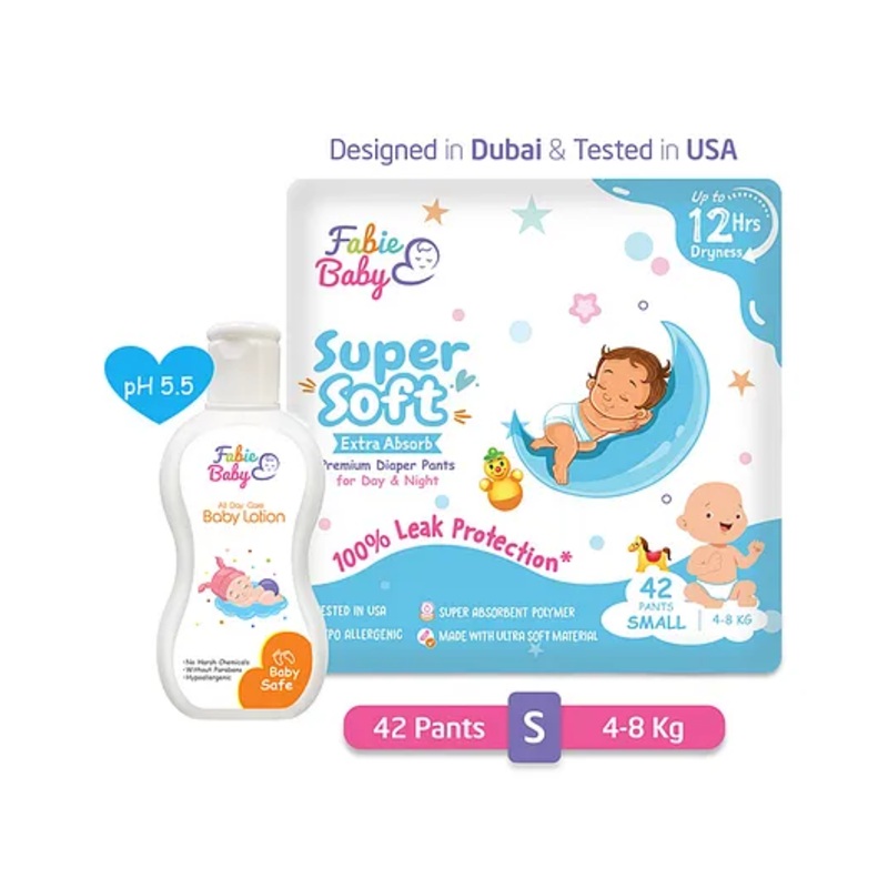 Fabie Baby Small Pant StyleDiaper Small Size (42Pcs) with Baby Lotion (250ml) Combo - Pack of 2