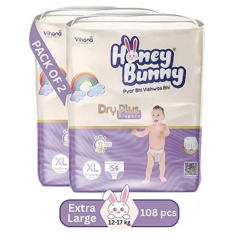 HONEY BUNNY Baby Diaper Pants Super Soft Dry Plus 12 Hour protection - pack of 108 XL - XL