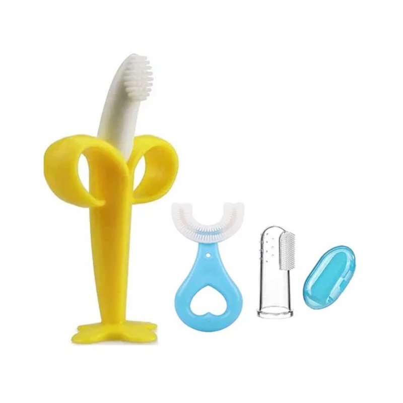 Joy Buzz Baby Banana Shape U Shape & Fingure Toothbrush Combo Pack Of 3 - Multicolor