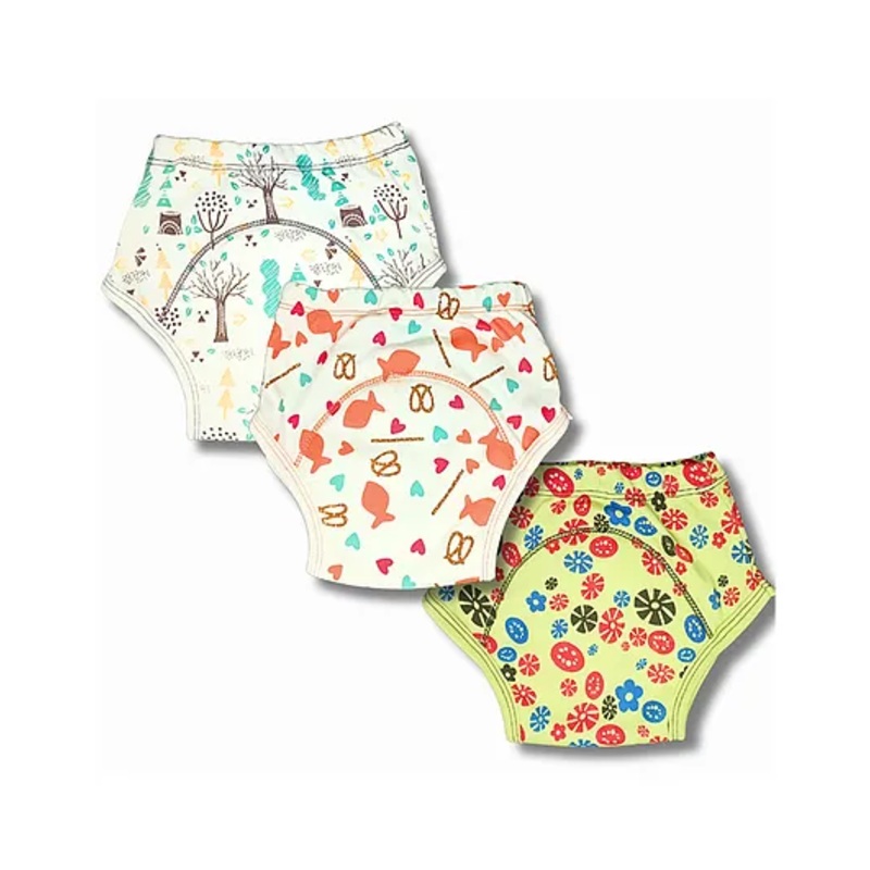 Kindermum Organic Cotton Padded Underwear for babies 3-5Y within 15 - 19 Kg | Potty Training Pants|Non Messy Diaper Free Time | Pack of 3 | Block Fish