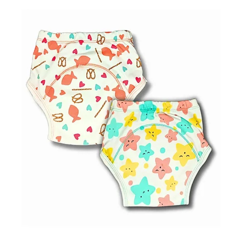 Kindermum Organic Cotton Padded Underwear for Babies 5-18M within 7-11 Kgs | Potty Training Pants| Non Messy Diaper Free Time | Pack of 2 | Star Fish
