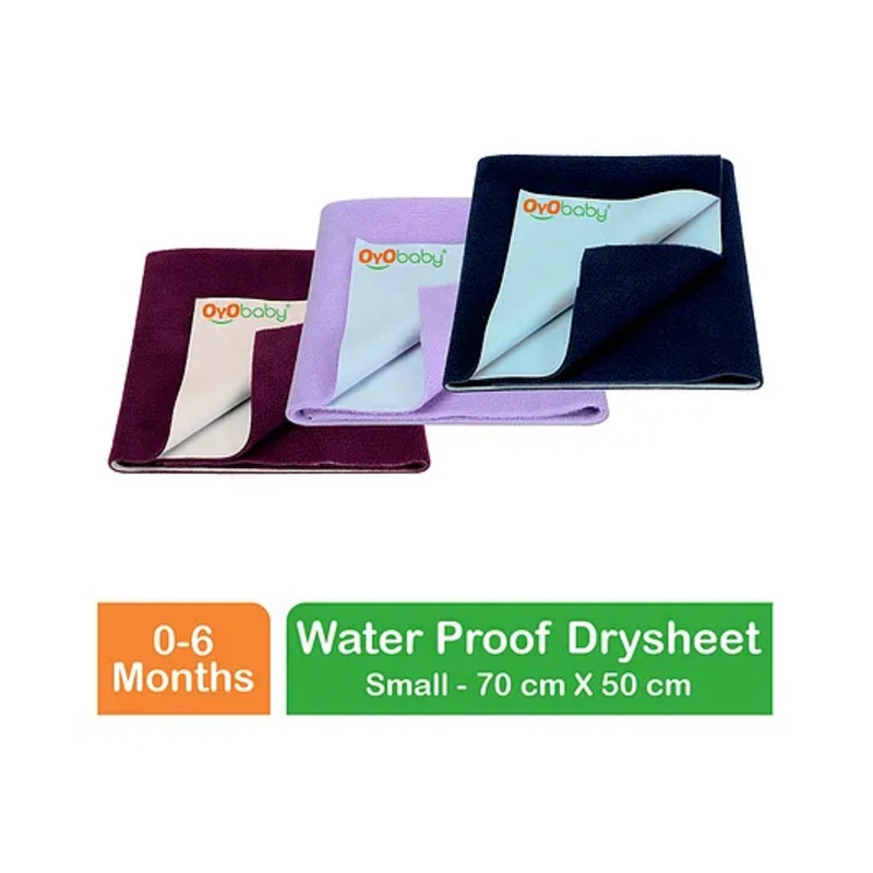 OYO BABY Anti-Piling Fleece Extra Absorbent Instant Dry Sheet, Baby Bed Protector, Waterproof Sheet, Small (70cm x 50cm), Pack of 3 - Dark Blue + Plum + Violet
