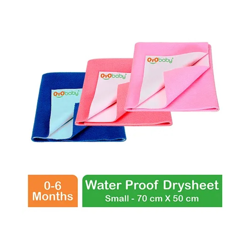 OYO BABY Anti-Piling Fleece Extra Absorbent Instant Dry Sheet, Baby Bed Protector, Waterproof Sheet, Small (70cm x 50cm), Pack of 3 - Pink + Salmon Rose + Royal Blue