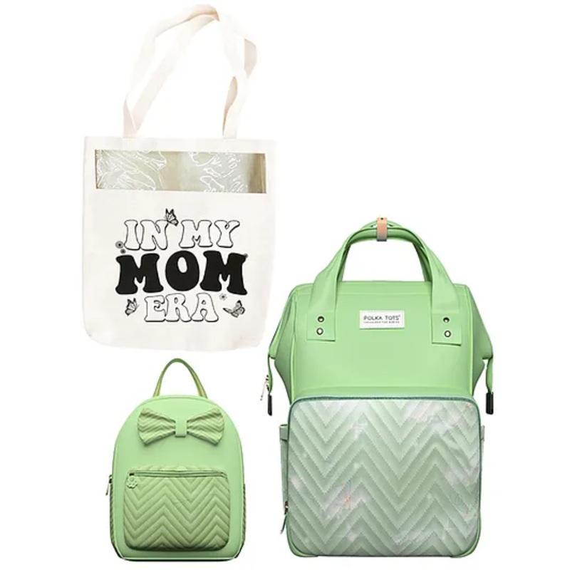 Polka Tots MamaMini Multifuntional Luxe Duo Diaper Bag For Parent & Kid Backpack With a Tote Bag Packaging - Green