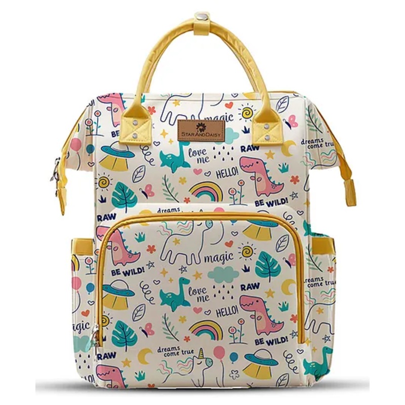 StarAndDaisy Nappy Nest Backpack, Newborn Baby Diaper Bags with Multiple Pockets, Back Opening, 26.5 Liter Enhanced Capacity, Waterproof Pocket, 3 Double Insulated Pockets, Unicorn Print - White Height 20 Inches