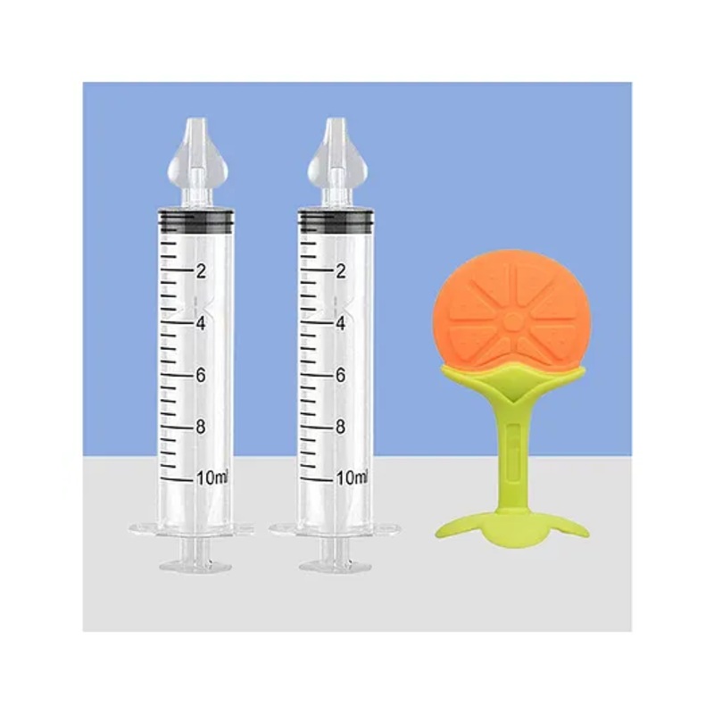 The Cheeky Kidzz Baby Pressure Nasal Syringe Nose Suction With Soft Silicone Fruit Shape Standing Teether For Babies BPA Free (White & Orange)