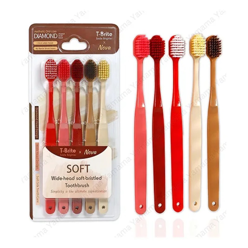 YAMAMA Soft Wide-head Soft-bristled Toothbrush Diamond Brush Head Toothbrush For Kids And Adults Extra Soft Bristles for Sensitive Teeth Manual Tooth Brush  (Pack of 5 pcs - Multicolor)
